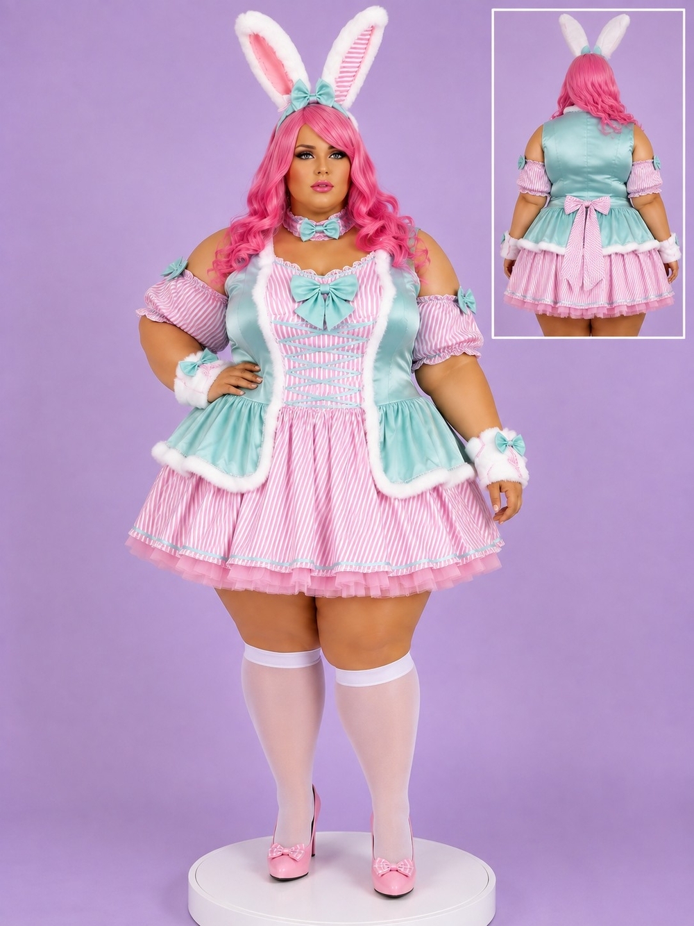 Music Legs Plus Size Bunny Costume in Pink & Mint 3/4X
